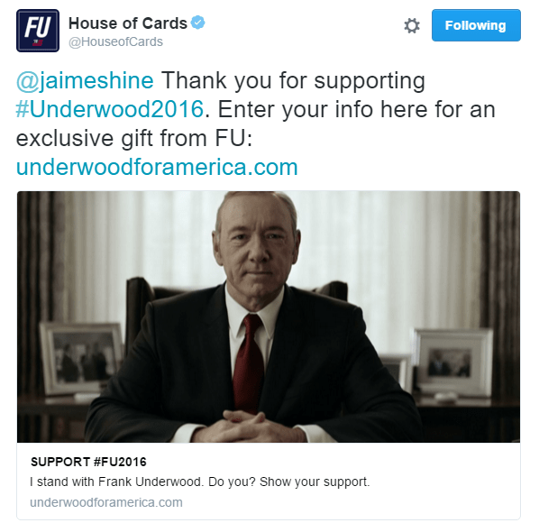 House of Cards' winning marketing campaign! #FU2016