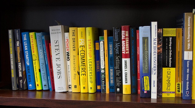 business books on a bookshelf